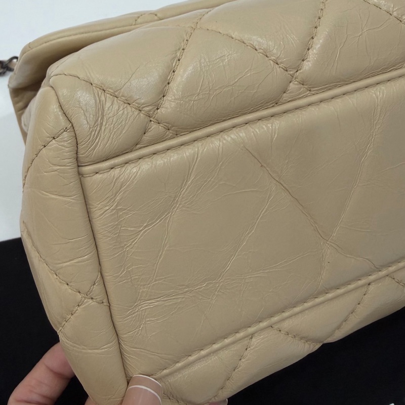 CHANEL 香奈兒 GO GO CF 油蠟牛皮 奶茶色 斜背包 肩背包 側背包 鍊條包 手提包-31