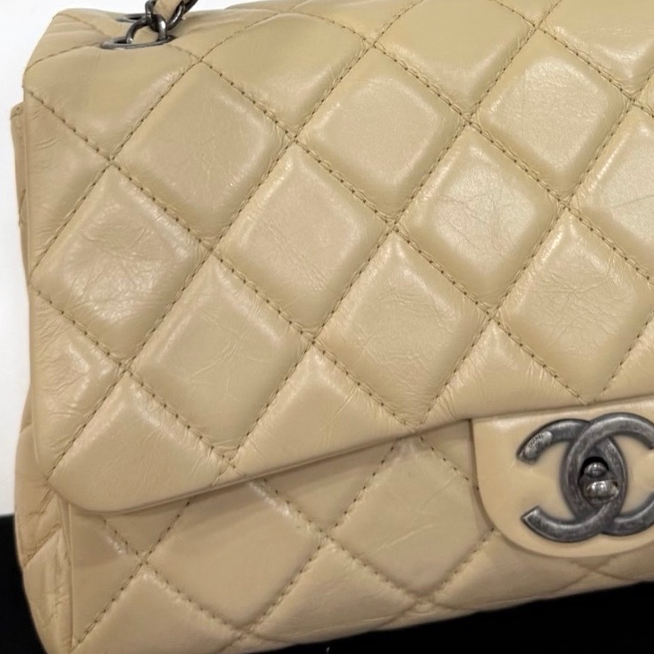 CHANEL 香奈兒 GO GO CF 油蠟牛皮 奶茶色 斜背包 肩背包 側背包 鍊條包 手提包-33