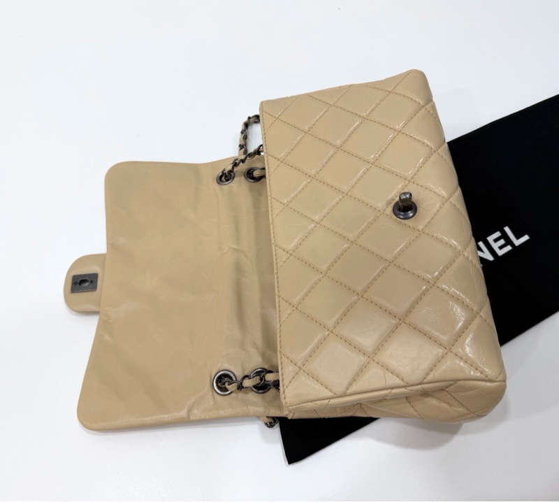 CHANEL 香奈兒 GO GO CF 油蠟牛皮 奶茶色 斜背包 肩背包 側背包 鍊條包 手提包-7