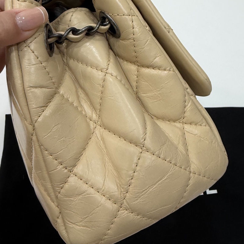 CHANEL 香奈兒 GO GO CF 油蠟牛皮 奶茶色 斜背包 肩背包 側背包 鍊條包 手提包-29