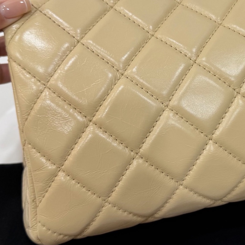 CHANEL 香奈兒 GO GO CF 油蠟牛皮 奶茶色 斜背包 肩背包 側背包 鍊條包 手提包-30