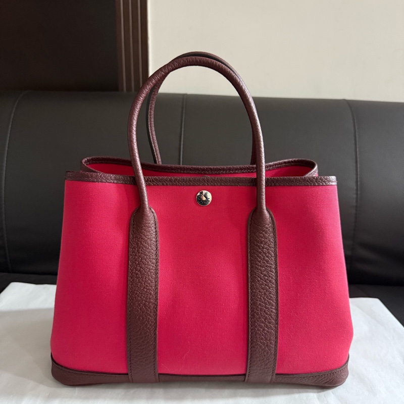 Hermes愛馬仕  紅色帆布garden Paty 花園30手提包  A刻-0