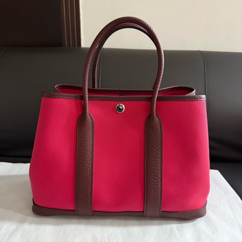 Hermes愛馬仕  紅色帆布garden Paty 花園30手提包  A刻-1