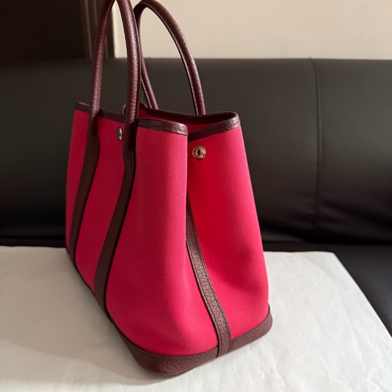 Hermes愛馬仕  紅色帆布garden Paty 花園30手提包  A刻-2