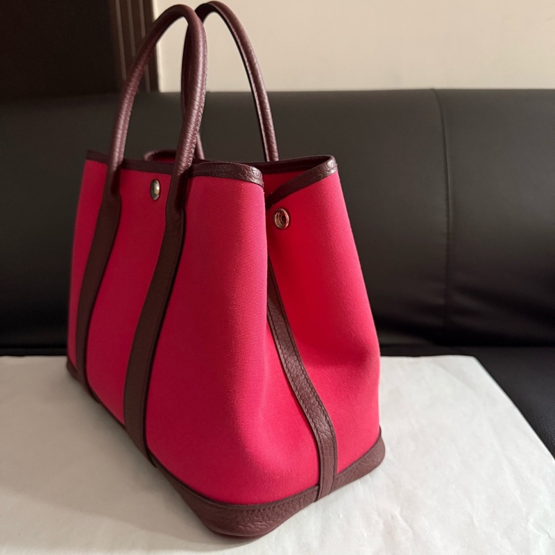 Hermes愛馬仕  紅色帆布garden Paty 花園30手提包  A刻-3