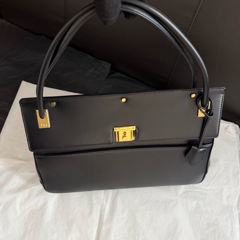 99新Dior迪奧 Parisienne系列黑金牛皮手提包單肩包公文包 裴秀智同款 尺寸：長30cm 寬8.5cm 高21cm-2
