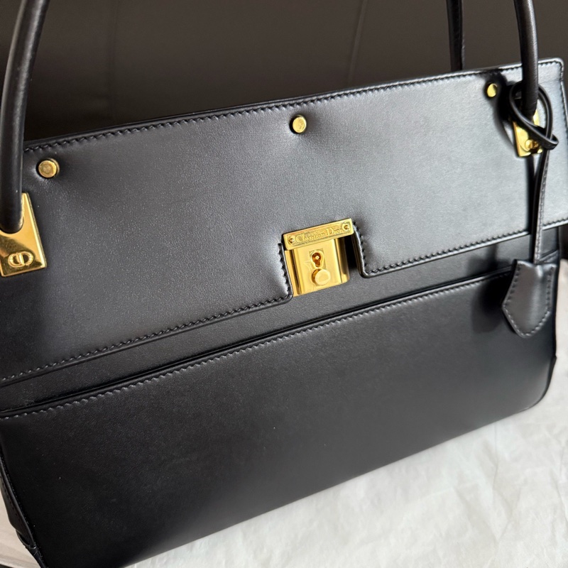 99新Dior迪奧 Parisienne系列黑金牛皮手提包單肩包公文包 裴秀智同款 尺寸：長30cm 寬8.5cm 高21cm-9