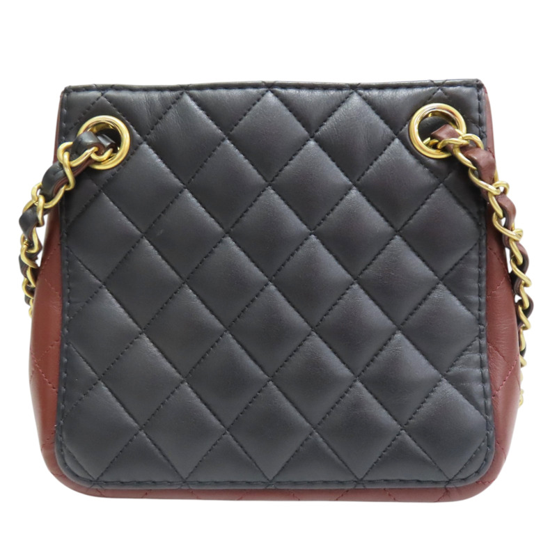 黑色/酒紅色 菱格紋 羊皮 雙色 水桶包 金釦【CHANEL 香奈兒】 AS2230-1