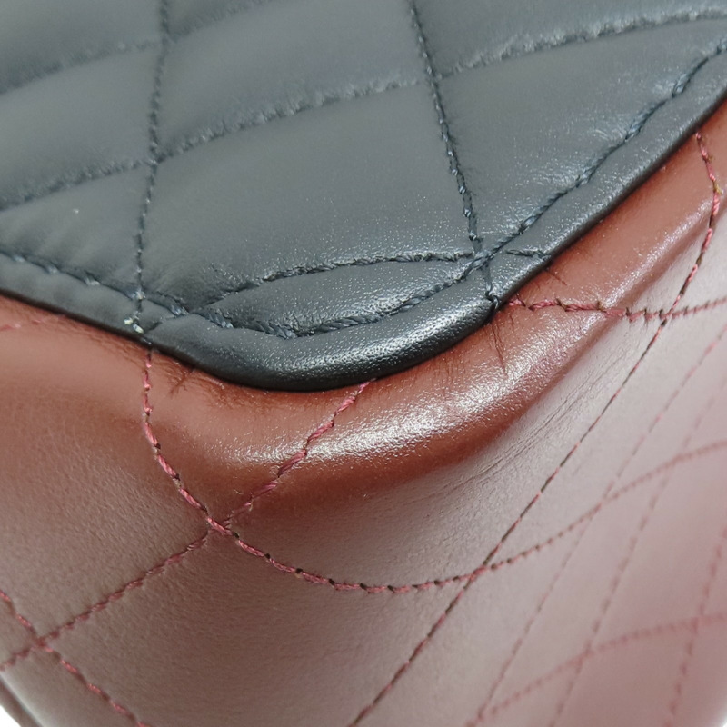 黑色/酒紅色 菱格紋 羊皮 雙色 水桶包 金釦【CHANEL 香奈兒】 AS2230-9