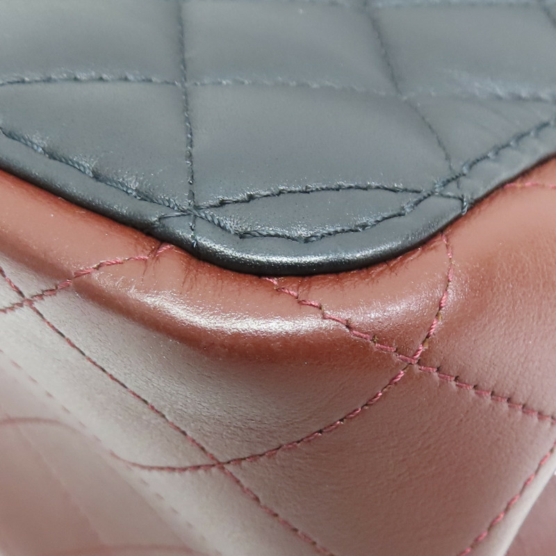 黑色/酒紅色 菱格紋 羊皮 雙色 水桶包 金釦【CHANEL 香奈兒】 AS2230-10