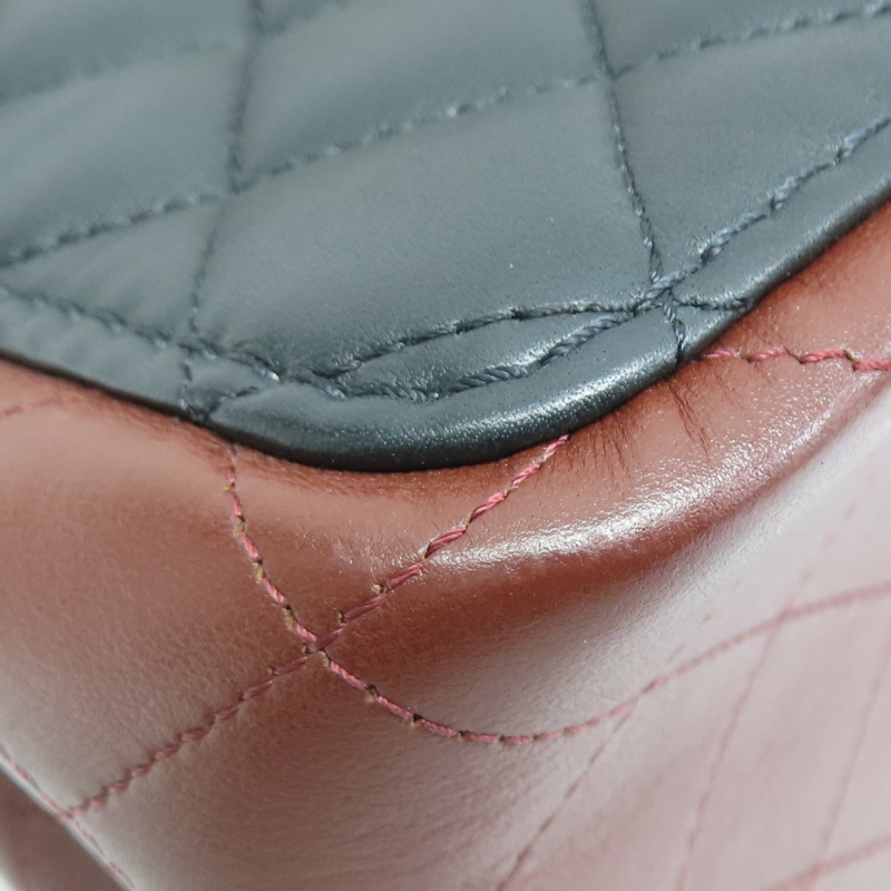 黑色/酒紅色 菱格紋 羊皮 雙色 水桶包 金釦【CHANEL 香奈兒】 AS2230-11