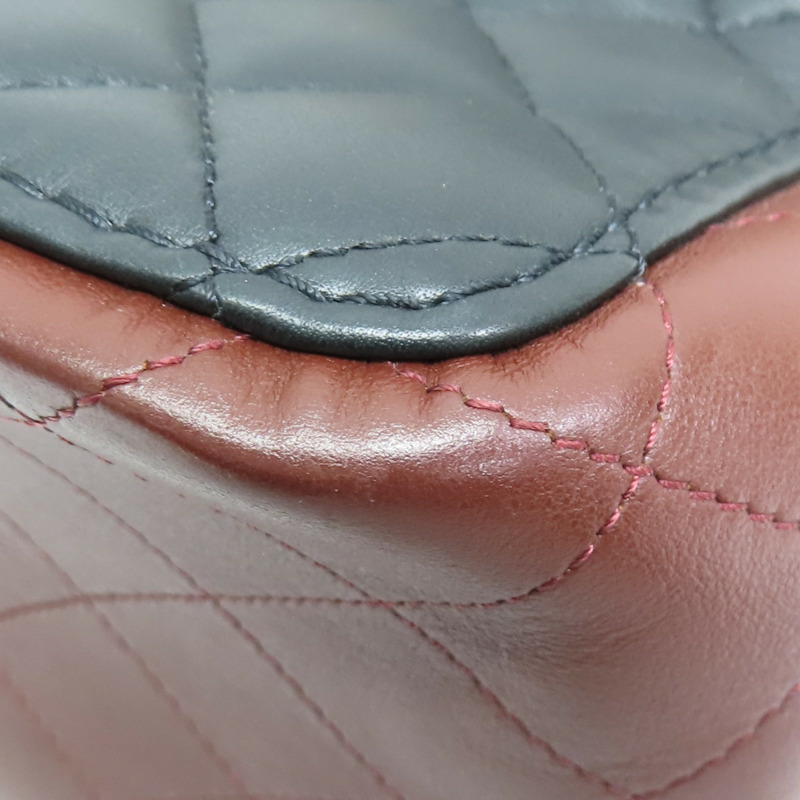 黑色/酒紅色 菱格紋 羊皮 雙色 水桶包 金釦【CHANEL 香奈兒】 AS2230-12