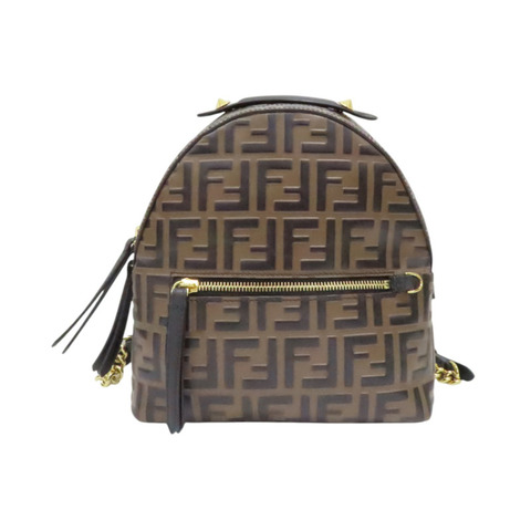 棕色 牛皮 黑色 LOGO 後背包【FENDI 芬迪】 8BZ038