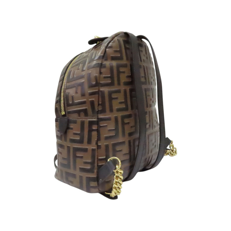 棕色 牛皮 黑色 LOGO 後背包【FENDI 芬迪】 8BZ038-1