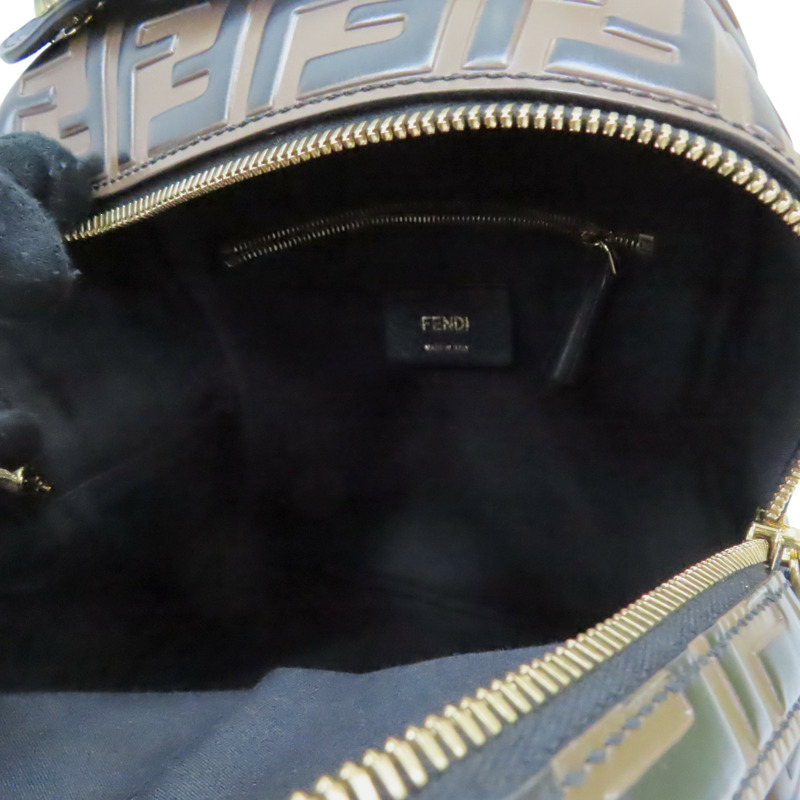 棕色 牛皮 黑色 LOGO 後背包【FENDI 芬迪】 8BZ038-2