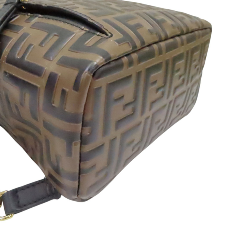 棕色 牛皮 黑色 LOGO 後背包【FENDI 芬迪】 8BZ038-8