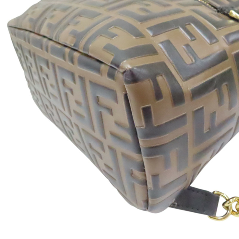 棕色 牛皮 黑色 LOGO 後背包【FENDI 芬迪】 8BZ038-9