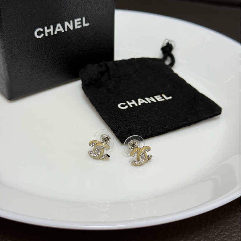 Chanel香奈兒琺瑯滿鑽雙C耳釘 有盒+塵袋-1