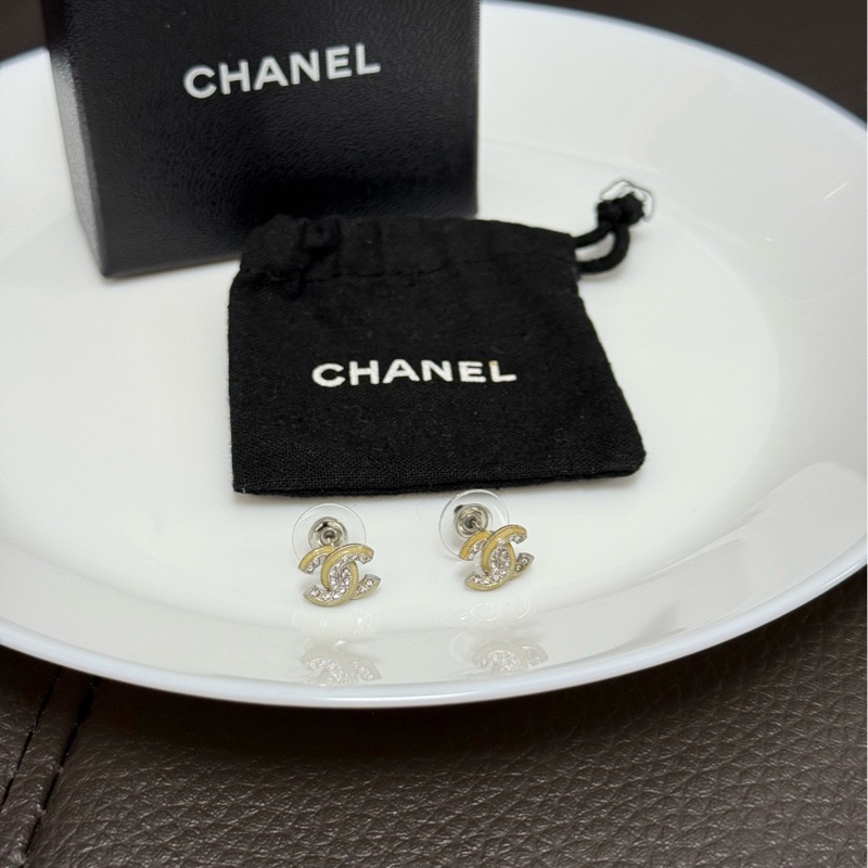 Chanel香奈兒琺瑯滿鑽雙C耳釘 有盒+塵袋-2