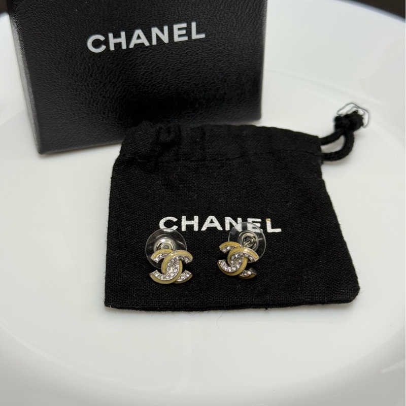 Chanel香奈兒琺瑯滿鑽雙C耳釘 有盒+塵袋-3