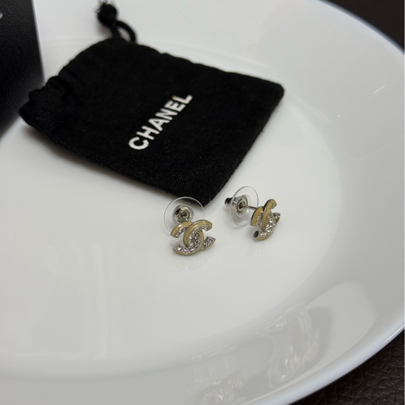 Chanel香奈兒琺瑯滿鑽雙C耳釘 有盒+塵袋-5