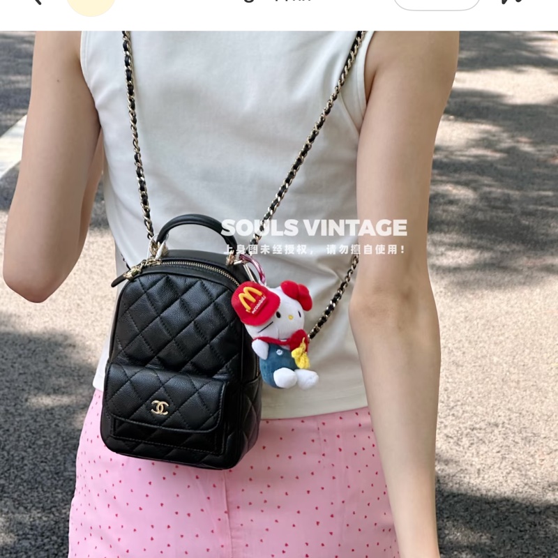 絕美小書包天菜現貨 🖤香奈兒CHANEL黑色粒紋牛皮淡金釦Classic迷你後背包 AP3753-9