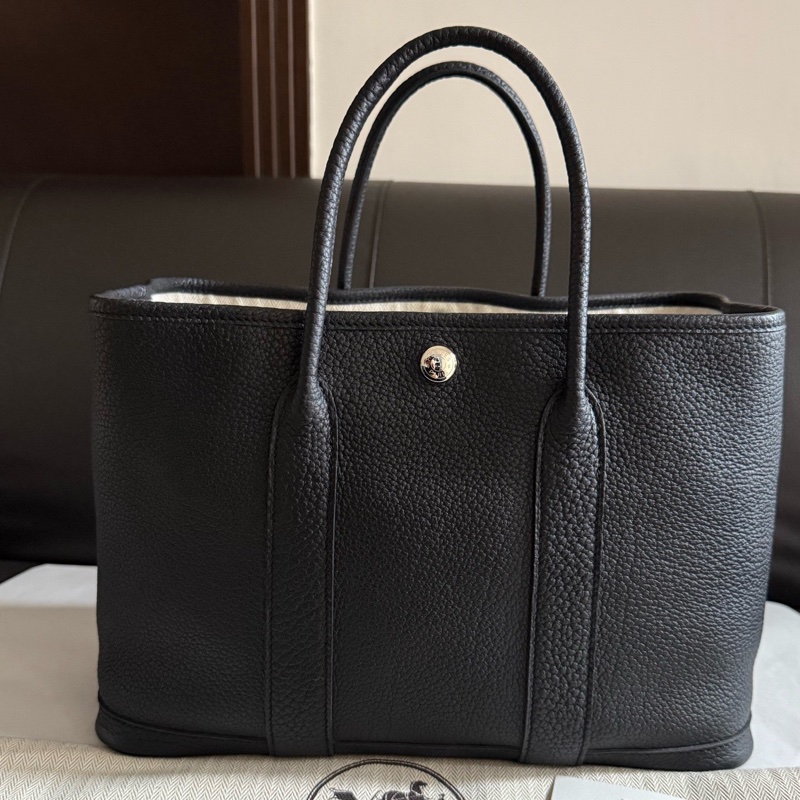 99新Hermes爱马仕 黑银garden party花园30手提包Z刻有尘袋-1