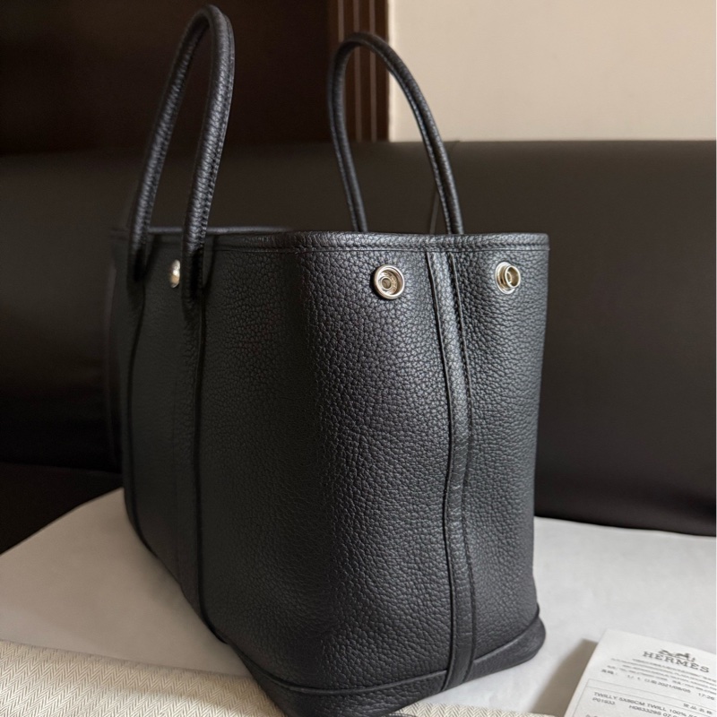 99新Hermes爱马仕 黑银garden party花园30手提包Z刻有尘袋-2