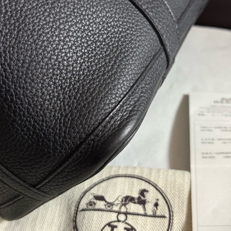 99新Hermes爱马仕 黑银garden party花园30手提包Z刻有尘袋-5