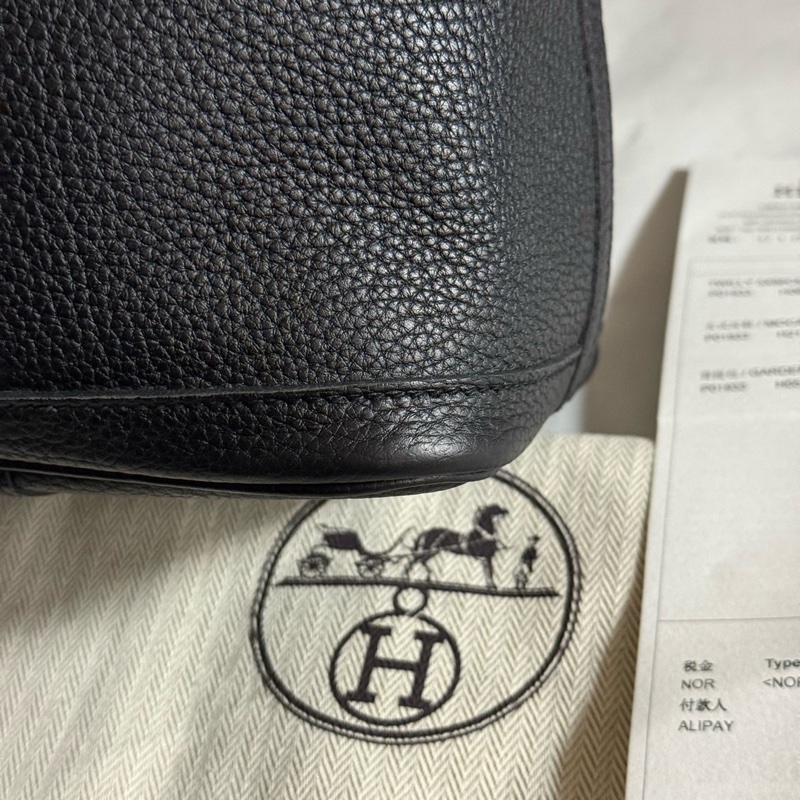 99新Hermes爱马仕 黑银garden party花园30手提包Z刻有尘袋-7
