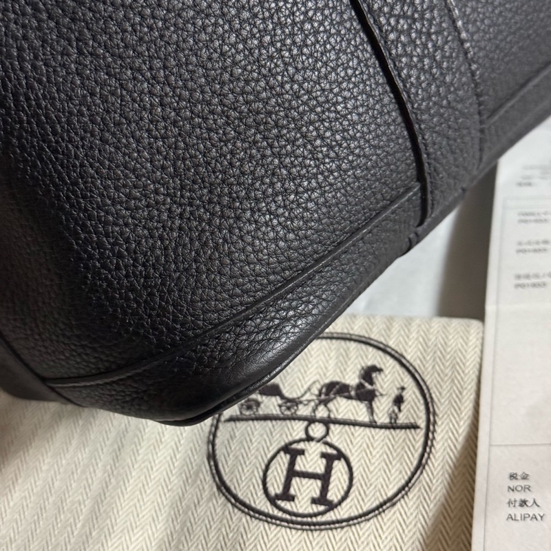 99新Hermes爱马仕 黑银garden party花园30手提包Z刻有尘袋-8
