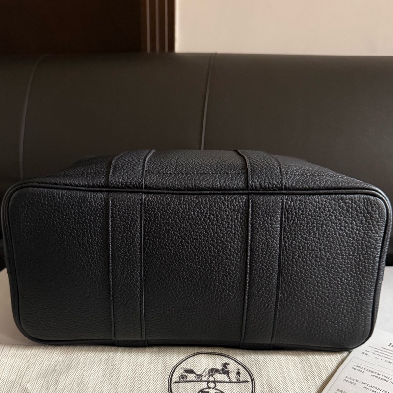 99新Hermes爱马仕 黑银garden party花园30手提包Z刻有尘袋-9