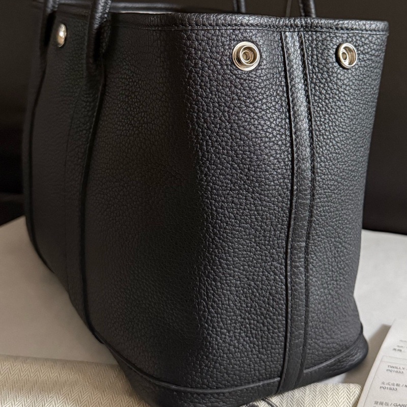 99新Hermes爱马仕 黑银garden party花园30手提包Z刻有尘袋-10