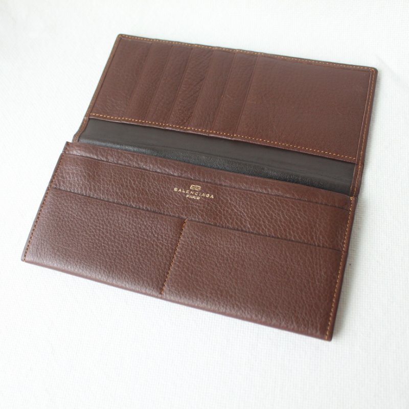 /庫存新品/Balenciaga巴黎世家棕色牛皮古董長夾-3