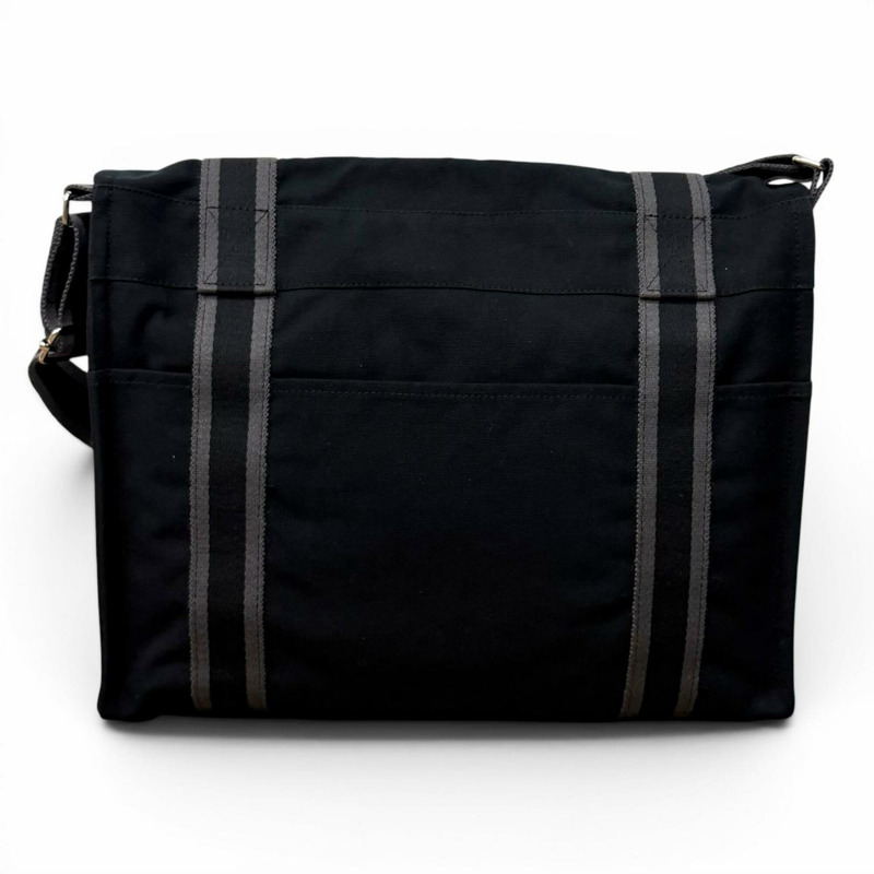 愛馬仕 Fourre-Tout Bassas PM 女士單肩包，100% 純棉材質，銀色五金配件，Sellier 紐扣，黑色，法國製造-1