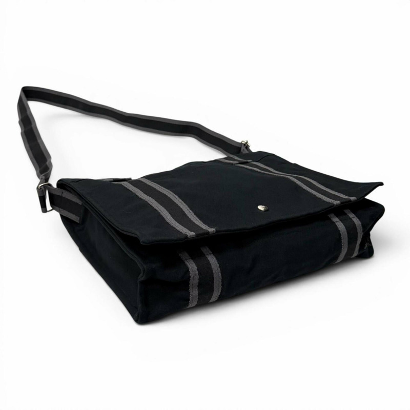 愛馬仕 Fourre-Tout Bassas PM 女士單肩包，100% 純棉材質，銀色五金配件，Sellier 紐扣，黑色，法國製造-2