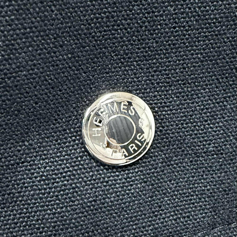 愛馬仕 Fourre-Tout Bassas PM 女士單肩包，100% 純棉材質，銀色五金配件，Sellier 紐扣，黑色，法國製造-8