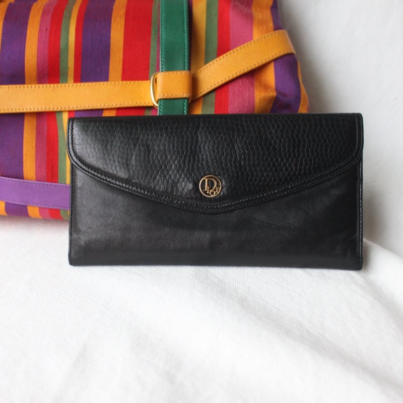 Christian Dior迪奧黑色羊皮古董長夾-0