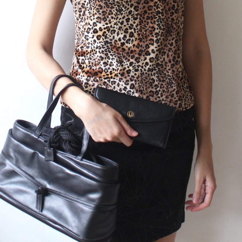 Christian Dior迪奧黑色羊皮古董長夾-1