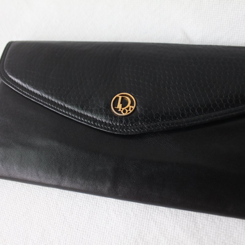 Christian Dior迪奧黑色羊皮古董長夾-2