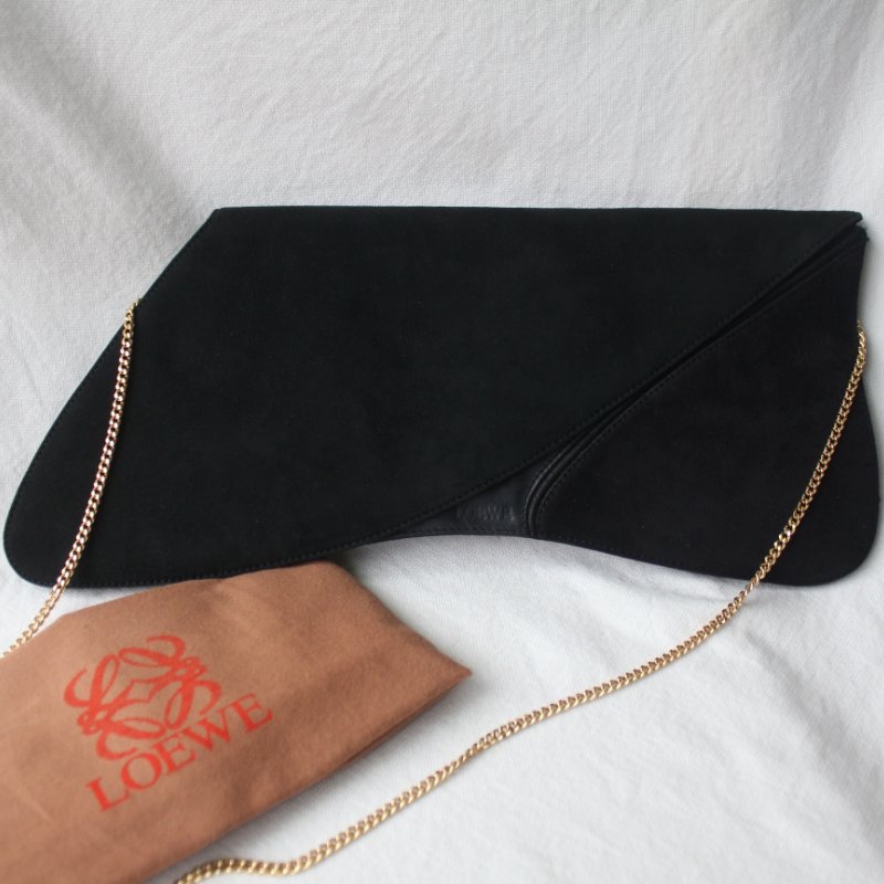/罕見/Loewe黑色麂皮變形古董包-0