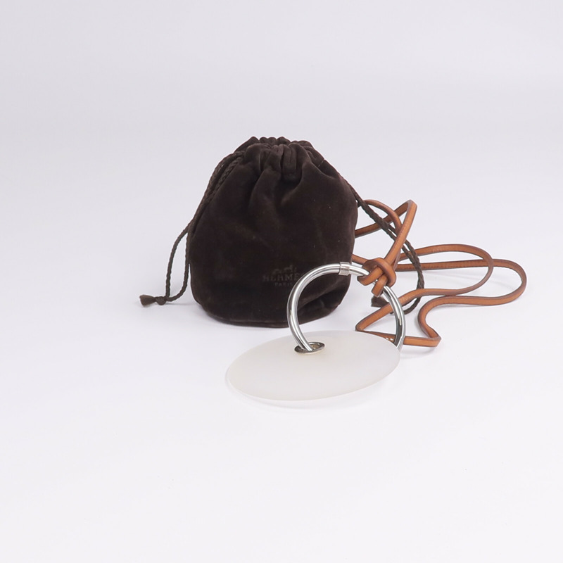 HERMES Barenia皮革Pendentif EN Cristal項鍊Fauve-7