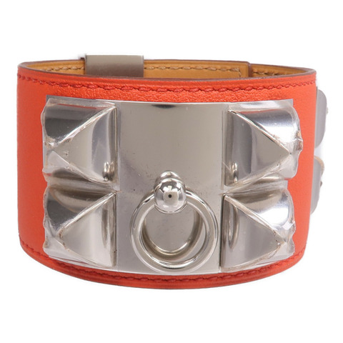 HERMES Swift皮革Collier De Chien Bracelet手鐲Rouge Pivoine