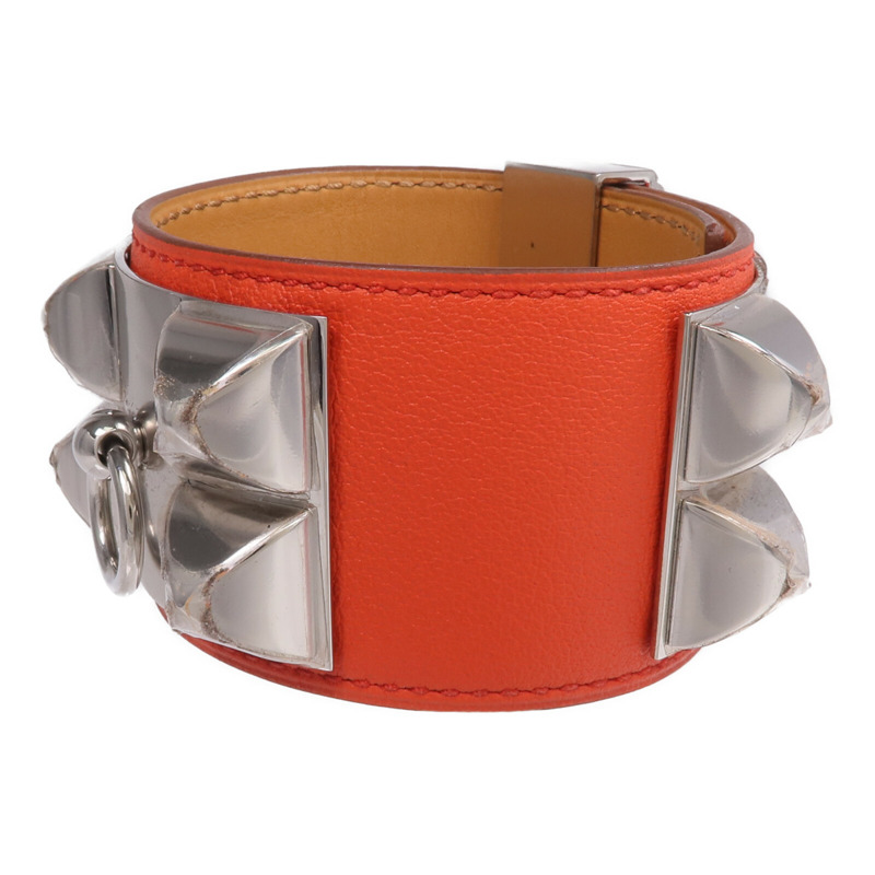 HERMES Swift皮革Collier De Chien Bracelet手鐲Rouge Pivoine-1