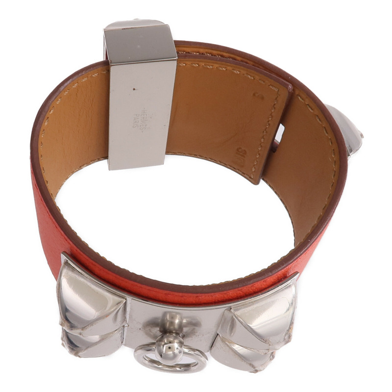 HERMES Swift皮革Collier De Chien Bracelet手鐲Rouge Pivoine-3