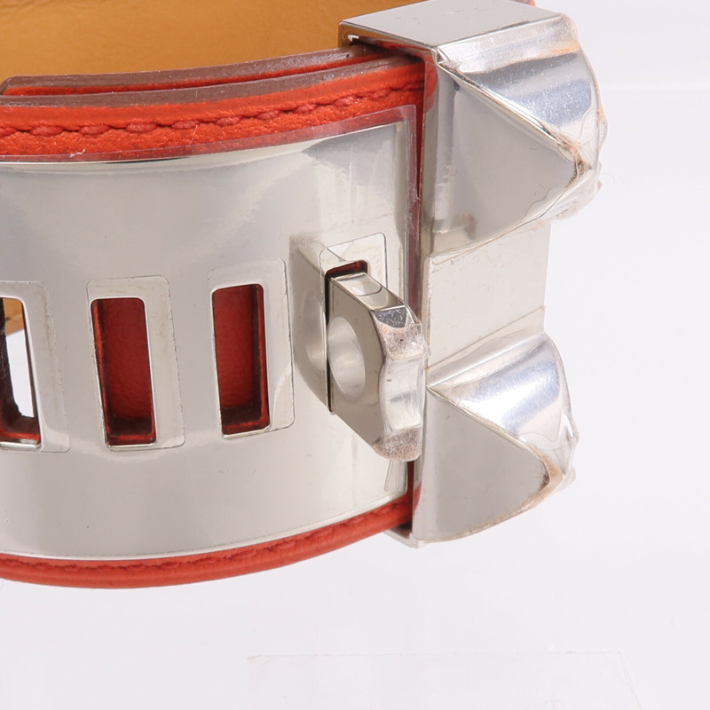 HERMES Swift皮革Collier De Chien Bracelet手鐲Rouge Pivoine-4