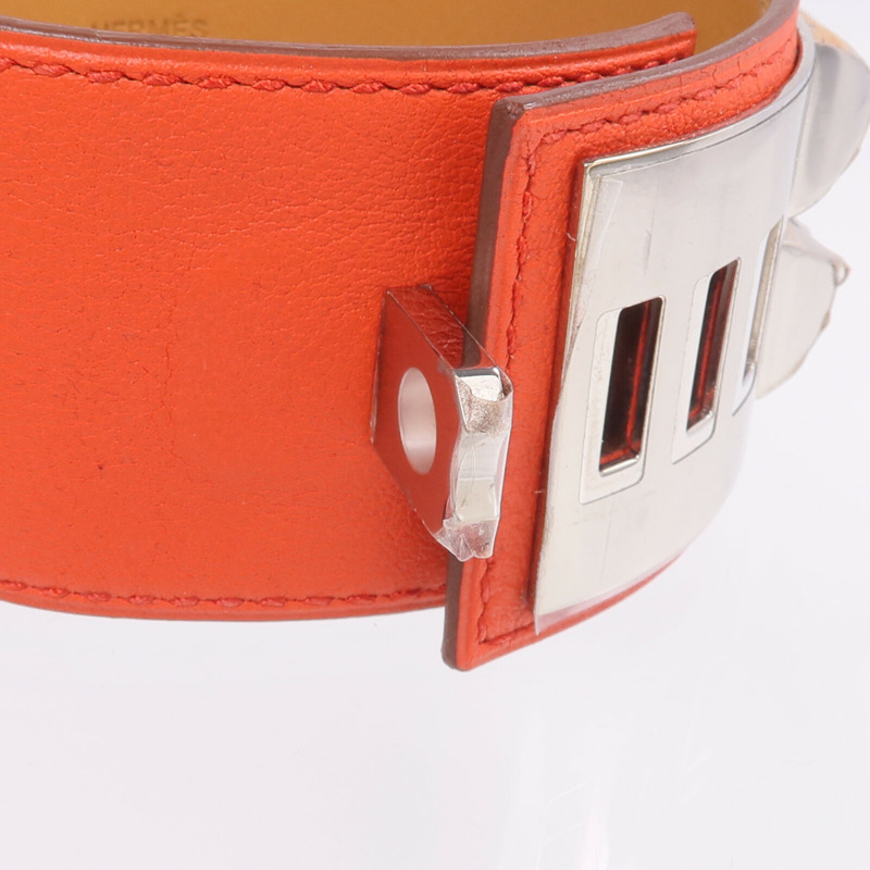 HERMES Swift皮革Collier De Chien Bracelet手鐲Rouge Pivoine-6