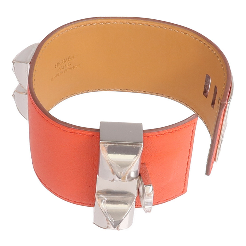 HERMES Swift皮革Collier De Chien Bracelet手鐲Rouge Pivoine-7