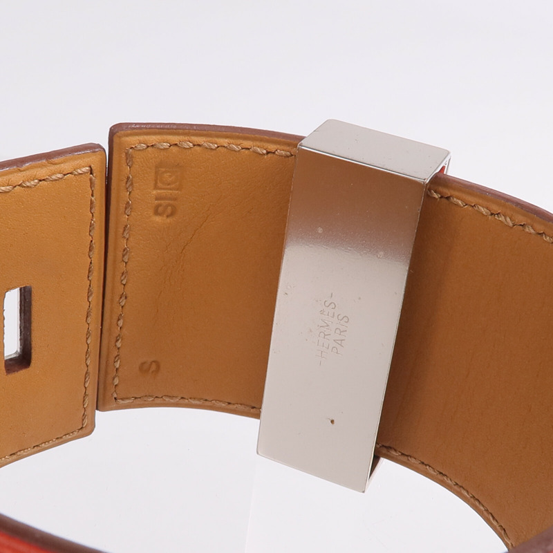 HERMES Swift皮革Collier De Chien Bracelet手鐲Rouge Pivoine-8