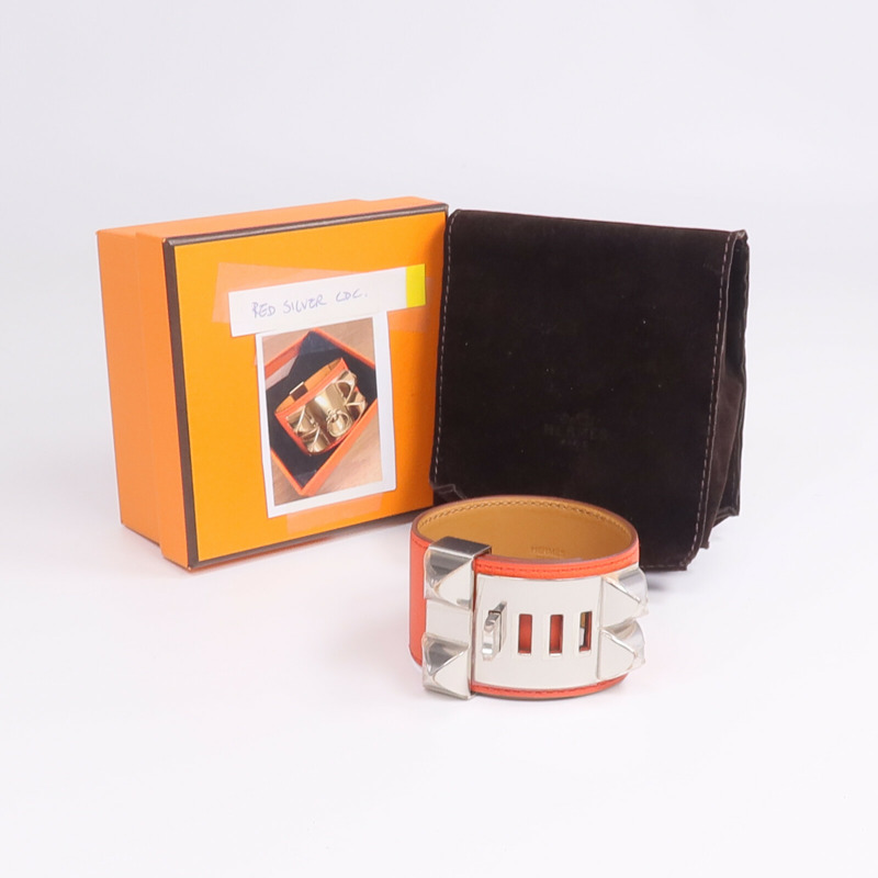 HERMES Swift皮革Collier De Chien Bracelet手鐲Rouge Pivoine-9